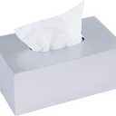 PEMAR Rectangular Lacquer Tissue Box, Handmade Rectangle Tissue Holder Decorative Napkin Dispenser Organizer Rustic Farmhouse Vintage Decor (Silver)