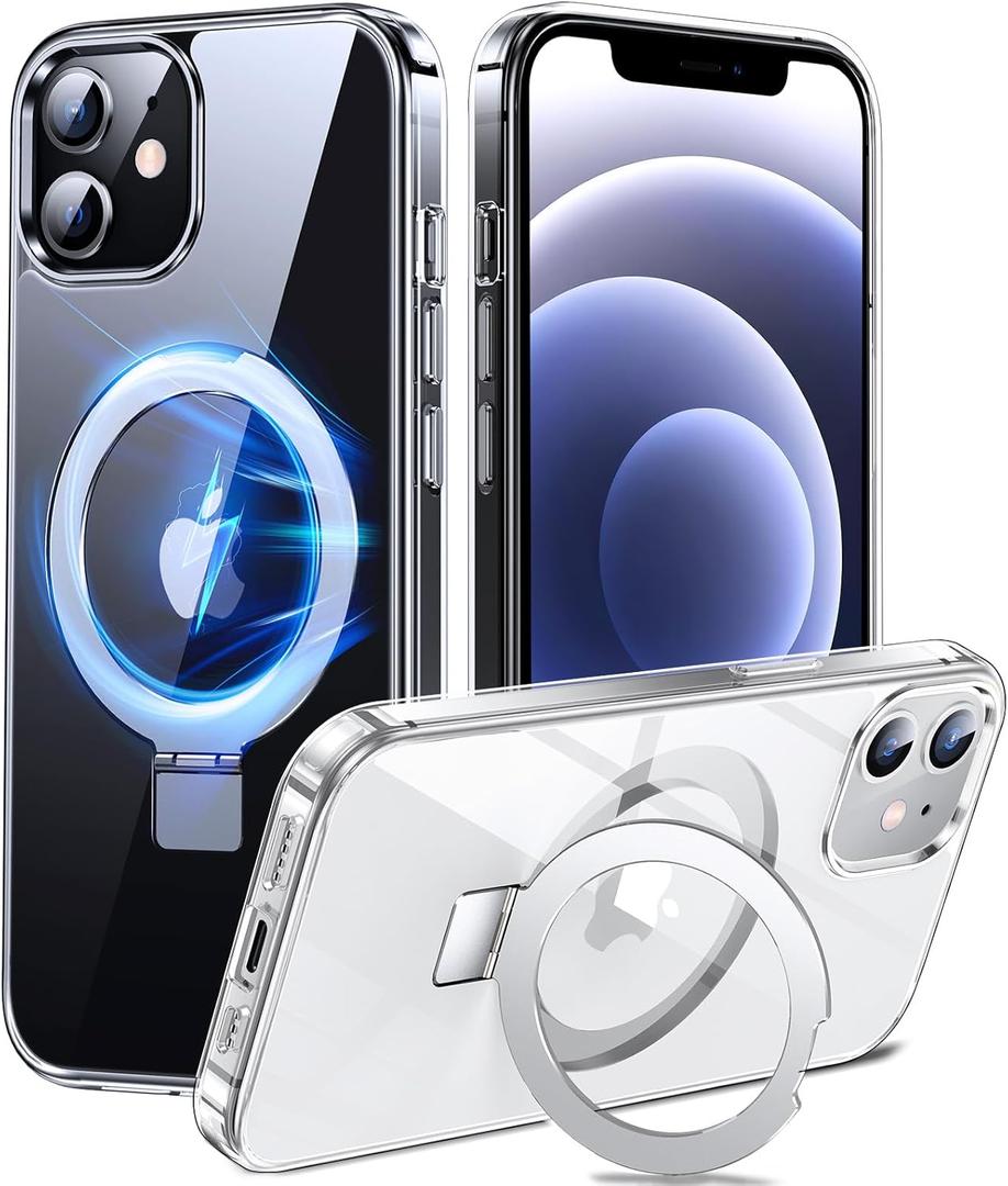 3-in-1 [Magnetic+Kickstand+Ring Holder] for iPhone 12/12 Pro Case Stand Ring Holder Compatible with MagSafe, Military Shockproof Protective iPhone 12/12 Pro Phone Case Kickstand Cover Clear