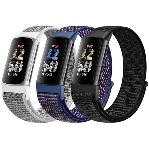 AVOD Sport Loop Nylon Watch Bands Compatible with Fitbit Charge 6/Charge 5 for Women Men, Adjustable Breathable Replacement Soft Nylon Loop Wristband for Fitbit Charge 6/Fitbit Charge 5