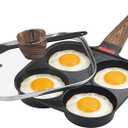 Nonstick 4-Cup Egg Pan With Lid, Black Aluminum Non Stick Frying Pans, Bakelite Handle, Healthy Egg Frying Pan For Pancake, Burger, Sandwiches,Suitable For Gas Stove & Induction Cooktop