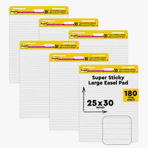 Post-it Super Sticky Easel Pad, 25 x 30 Inches, 30 Sheets/Pad, 6 Pads (561WL VAD 6PK), Large White Lined Premium Self Stick Flip Chart Paper