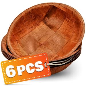 Wooden Salad Bowl Set of 6 7.9"x2" Wooden Bowls for Food, Fruit & Snack Serving, Lightweight Design with Smooth Finish, Easy to Clean & Stack Wood Bowl for Salad, Side Dishes & Home Dining Setup