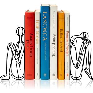 Sanwarm Metal Bookends Abstract Modern Book Ends Decorative Bookend for Home Office Library Desk Book Shelves Decor, Gift for Reading Enthusiasts Non-Skid Book Stoppers Holder (Black 1 Pair)