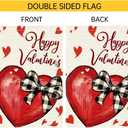 2 x Valentines Day Hearts Garden Flag 12x18 Inch Double Sided Small Burlap Love Red Buffalo Plaid Bowknot Holiday Heart Outside Yard Decoration (RMQ-925)