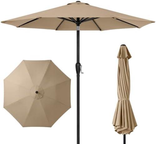 Newport Outdoor 9ft Commercial Grade Patio Umbrella, 5-Year Fade Resistant 260 GSM Polyester Canopy, Rustproof Aluminum Frame, Smooth Tilt & Crank for Patio, Restaurant, Pool & Deck - Tan