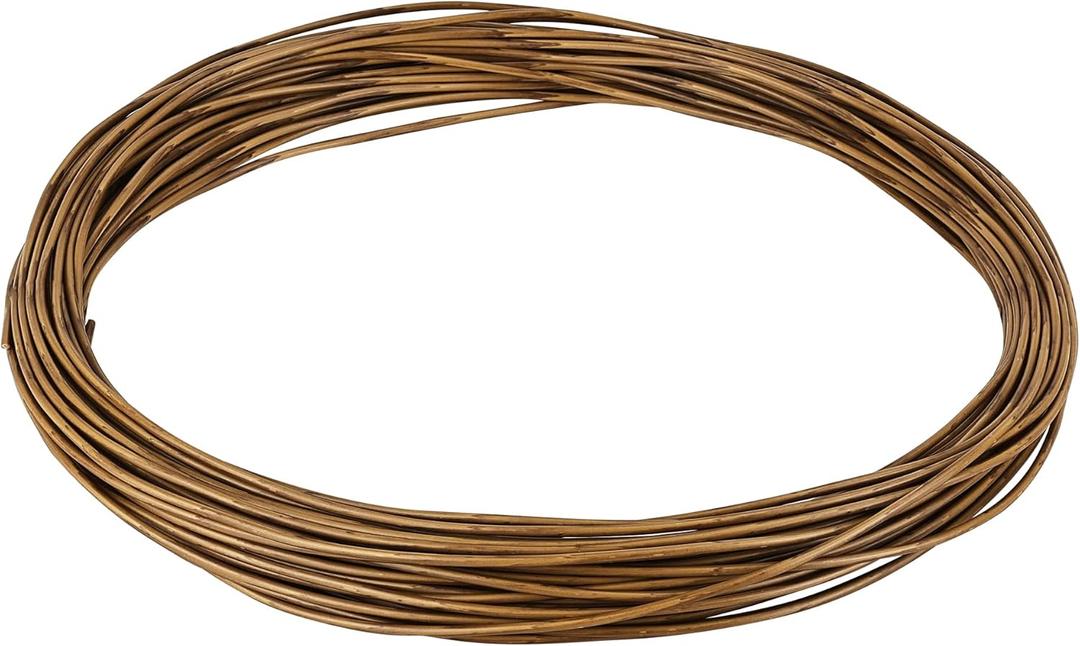 Feyart 35m/115ft 3mm Round Plastic Wicker in Wood Color, Brown Rattan for Repairing Patio Chair Woven Sofa