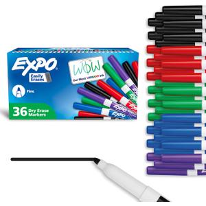 EXPO Low Odor Dry Erase Markers Fine Tip Assorted Colors 36 Count