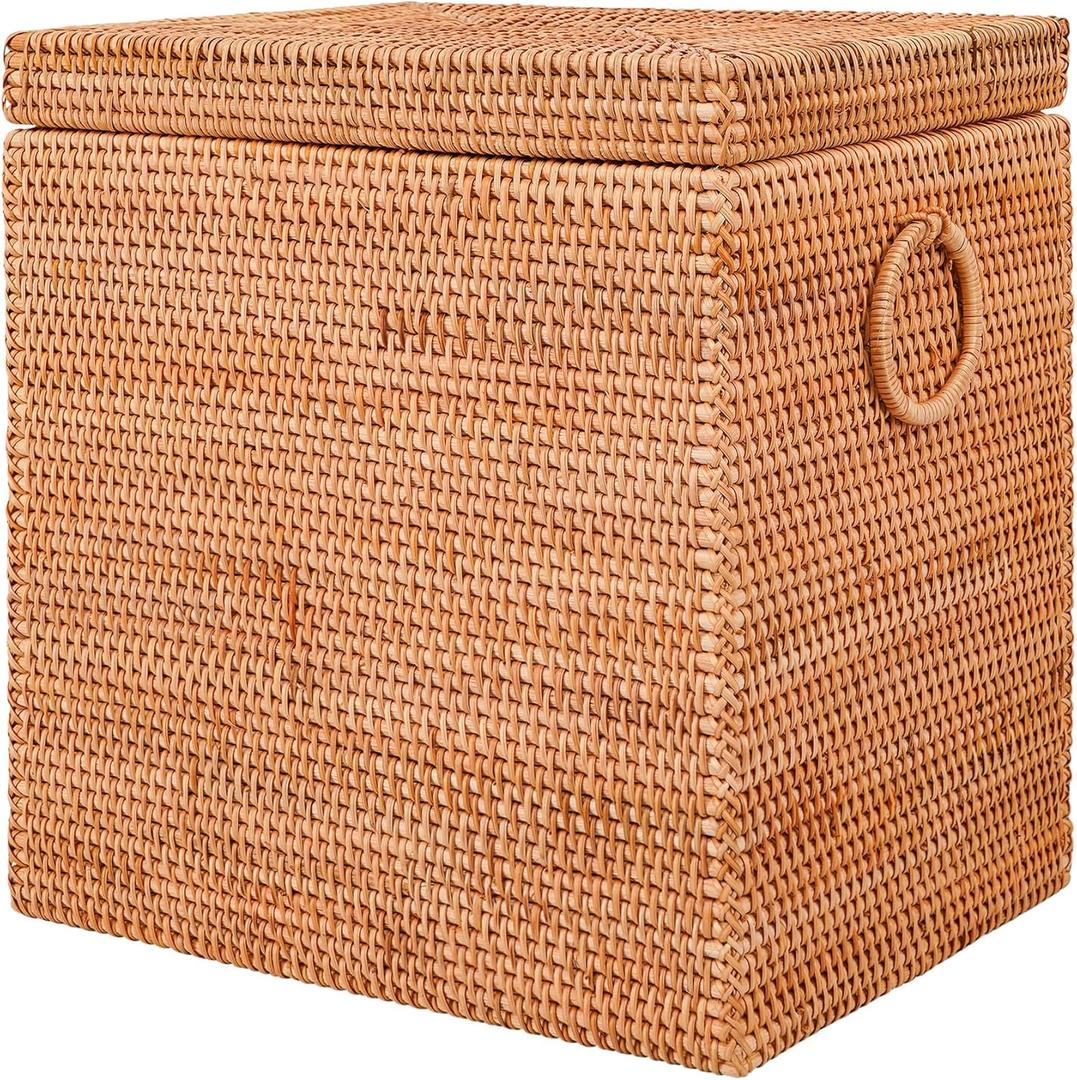 LALASUN Rattan Laundry Hamper With Removable Liner Bag, Rattan Laundry Basket With Handles(16.5" L×13"W×18"H)