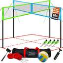 Zdgao 14 ft/20 ft 4-Way Volleyball and Badminton Combo Net with Soft Volleyball, Rubber Hammer and Carry Bag, Adjustable Height Four Square Volleyball Game Set for Backyard and Beach