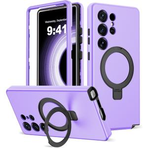 Designed for Samsung Galaxy S25 Ultra Case with Magnetic Ring Stand [Compatible with Mag-Safe][Military Grade Drop Protection] S25 Ultra Phone Case 6.9",Light Purple