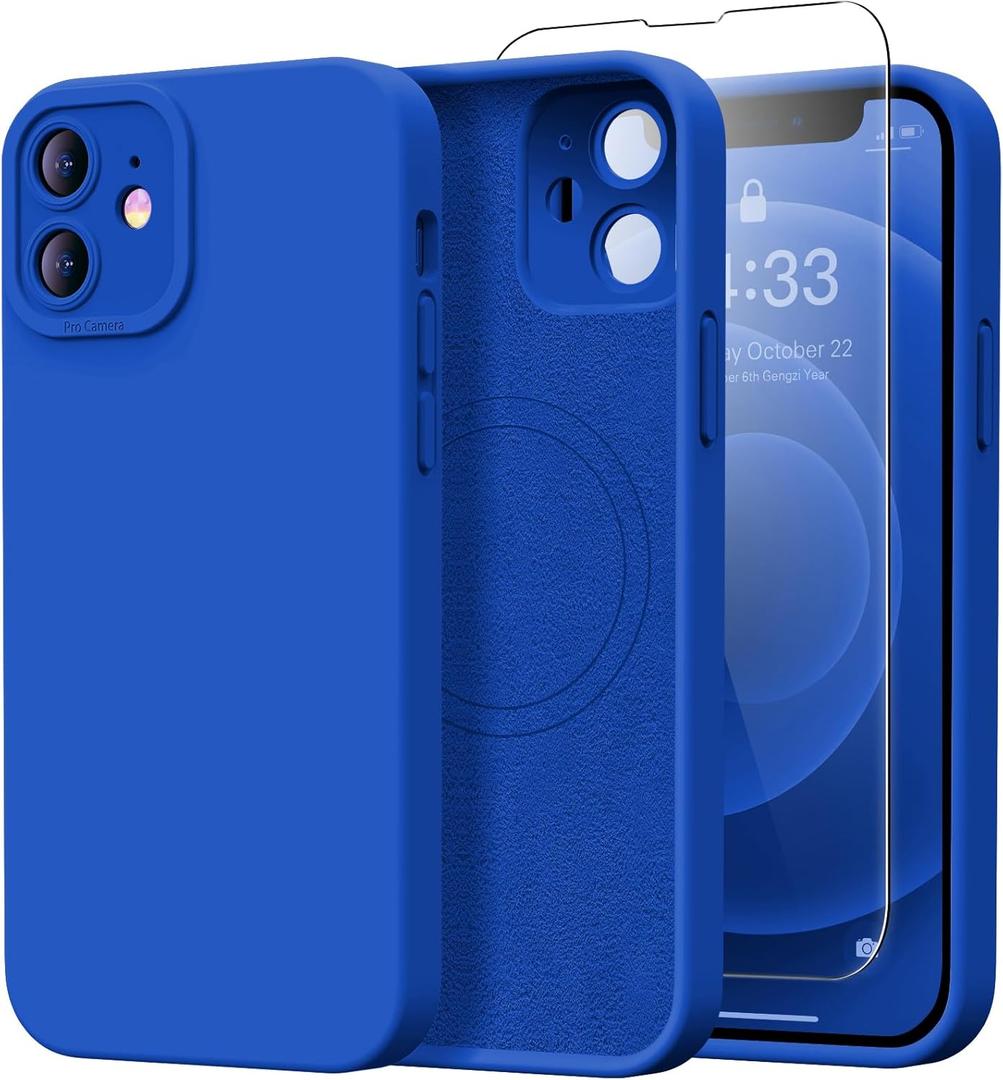 Designed for iPhone 12 Mini Case with Screen Protector - Upgraded Camera Protection - Wireless Charging Compatible - Silicone Protective Phone Case 5.4" for Men Women Girls - Sky Blue