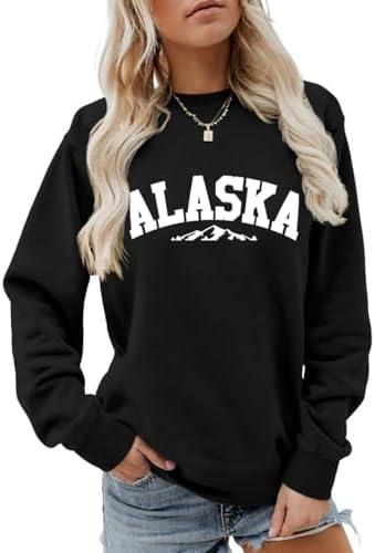 Alaska Sweatshirt Retro Mountain Graphic Shirt Vintage Alaska Sweater Women Casual Crewneck Long Sleeve Pullover Tops, 2XL