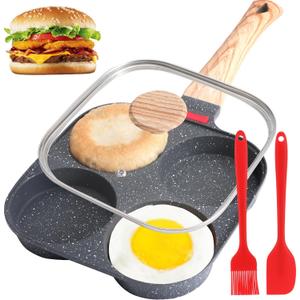4-Cup Egg Pan, Premium Egg Pans Nonstick, Omelette Pan with Lid , Healthy Egg Frying Pan for Breakfast, Egg Sandwich, Hamburger, Pancake, Egg Skillet Suitable for Gas Stove & Induction Cookware