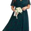 Womens Plus Size Wedding Guest Dress V Neck Short Sleeve Floral Boho Tulle Dress A Line Cocktail Formal Dresses XL