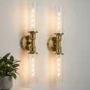 Ken & Ricky 24In Wall Sconces Set of Two, Brushed Gold Bathroom Sconces Wall Lighting with Clear Glass, Vanity Lights for Bathroom Bedroom Living Room Hallway KR3376-W-BG-2PK