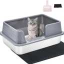 Stainless Steel Litter Box with Lid Cover Mats Scooper, Kitten Litter Box Low Entry, Suitable for Small Space Senior Cats, Side Entry, Grey Enclosure (Medium)