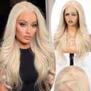 13x4 HD Lace Front Synthetic Wig for Women 26 Inch, Heat Resistant Long Wave Layered, Glueless Lace Front Wigs, Easy to Wear & Style（Platinum Blonde）