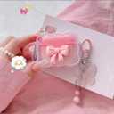 2 x Cute AirPods 4 Clear Case, Pink 3D Bow Design Soft TPU Airpod Protective Shockproof Kawaii Apple iPod 4th Generation Cover with Cleaner Kit & Keychain for Girls Women