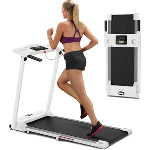3.0 HP Foldable Portable Folding Small Treadmills for Home Office with 300 LBS Capacity, Walking Running Exercise Electric Compact Treadmill with LED Display, white