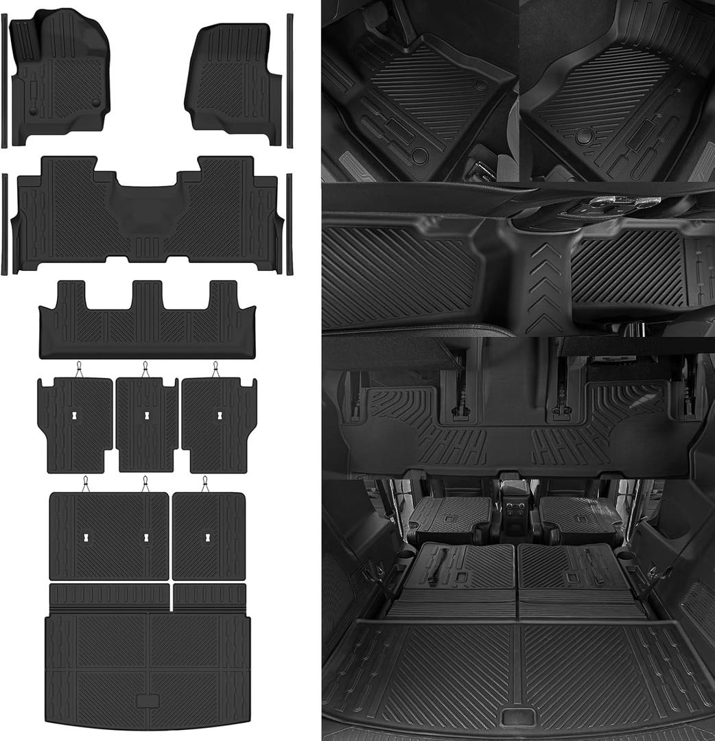 Custom Fit Floor Mats for Ford Expedition MAX 8 Seats 2018-2024 2nd-Row Bench Seat, All Weather TPE Floor Liners & Trunk Mat & Backrest Mats & Door Sill Guard, Full Set Interior Accessories