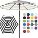 JEAREY 7.5FT Patio Umbrella Outdoor Market Umbrella with 6 Sturdy Ribs, Push Button Tilt/Crank Table Umbrella for Garden, Deck, Backyard and Pool, Beige & Black Stripe