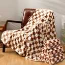 Preboun 6 Pack Fleece Throw Blankets, Buffalo Plaid Lightweight Throws for Sofa, Travel, Office & Bulk Use(50 x 60 Inch,Khaki and White)