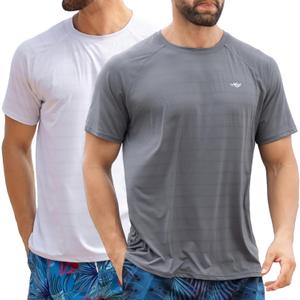 Men's Rash Guard Swim Shirts UPF 50+ Short Sleeve Fishing Quick Dry Beach-Recommended Larger one (M)