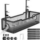 Under Desk Cable Management Tray Black, Cinati Wire Organizers No Drill, Cable Tray with Clamp for Wire Management, Cord Organization Box for Office, Home - No Damage to Desk