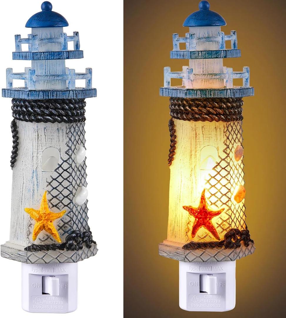 Tuanse Lighthouse Night Lights Plug in Nautical Themed Lamp Coastal Christmas Decor for Seaside Ocean Beach House Room Hallway Stairway