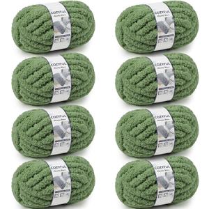 Chunky Yarn for Hand Knitting - #10 Chunky Chenille Yarn, Jumbo Big Thick Chunky Yarns for Crocheting, Super Bulky Chunky Knit Blanket Yarns, 8 Skein (25 yds 8 oz Each Skein), Smoky Green