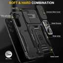 ANGELAS Shockproof Phone Case for Samsung Galaxy S23 - Silicone TPU Bumper with Anti-Fall Protection,Slide Camera Cover & Rotating Ring Kickstand,6.1Inch,Black