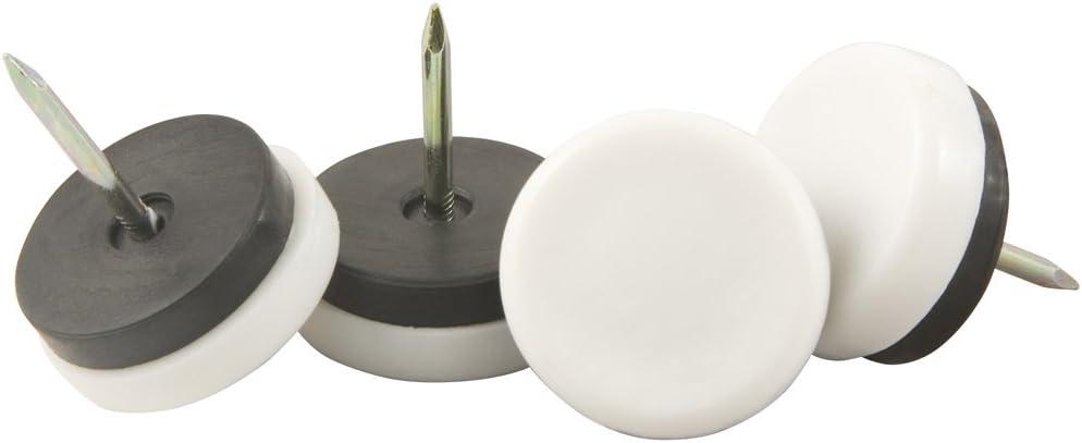 Nail On 1-1/8" Furniture Glides for Straight Wooden Furniture Legs (4 piece) - White, Round