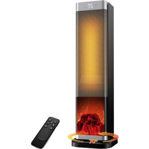 Space Heaters for Indoor Use, 1500W PTC Ceramic Electric Heater with Thermostat, Room Temperature Display, 70 Oscillation, Remote Control, 12H Timer, Quiet Portable Heater for Office Bedroom