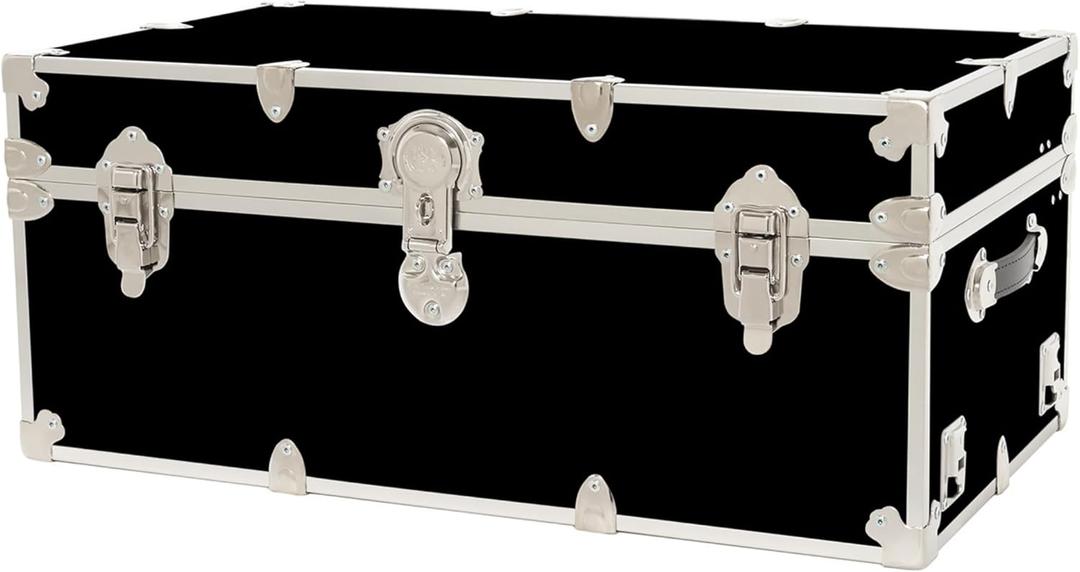 Rhino Trunk & Case Large Armor Camp Trunk - Secure Dorm Storage Chest - Ideal Summer Camp Footlocker - Strong College Trunks Made In The USA - 1000+ Pounds Sitting Capacity 32"x18"x14" (Black)