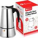 Moka Pot, 6 Cups (10.6 oz) Stovetop Espresso Maker, 304 Stainless Steel Moka Pot, Induction Compatible, Silver