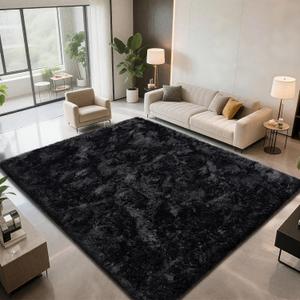 Shag Area Rugs for Bedroom Living Room, 5X8 Ultra Soft Fluffy Area Rugs for Dorm, Indoor Carpet Nursery Rugs for Kids Girls Room Home Decor, Black