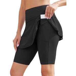 WOWENY Women's Swim Skirts Swimsuit High Waist Swimming Skorts with Shorts Bikini Bottoms with Pocket Bathing Suit Bottoms (Black, XXL)