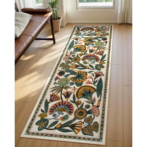 Egypt Floral Washable Bathroom Runner Rug for Kitchen Floor,2x8 Boho Rug Runners for Hallways Entryway,Vintage Non Slip Soft Throw Carpet for Laundry Room Entrance (Beige,2'6''x8')