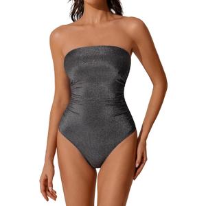 RXRXCOCO Women Tummy Control One Piece Swimsuits Ruched Strapless Bathing Suits Slimming Swimwear, L