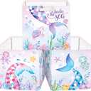 Clastyle Mermaid Tail Kid Storage Cube Organizer Set with Metal Frame Ocean Animal Turtle Closet Clothes Toy Storage Bin Nursery Toddler Girl Book Shelf Basket, Colorful Seaweed, 11.8x11.8x11.8 in