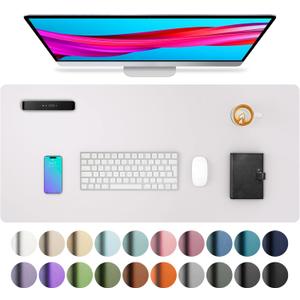 Aothia Large PU Leather Desk Pad Protector Non-Slip Mouse Pad & Writing Mat for Office/Home, Waterproof, Easy to Clean (23.6" x 13.7", Pale Lavender White)