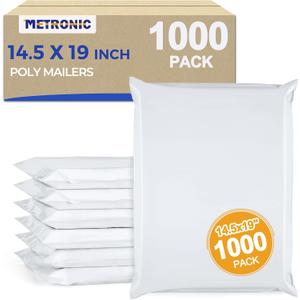 Metronic Poly Mailers 14x19 1000 Pack, Heavy Duty Shipping Bags Bulk Self Seal Waterproof Tear Weather Resistant Large Mailing Envelopes, Packaging bags for Small Business, Boutique, Clothing, White, 14.5x19 1000PC