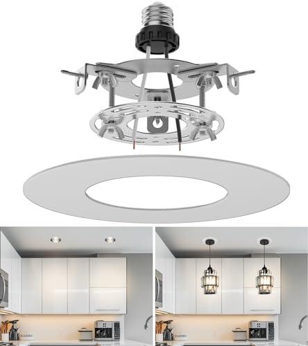 tebio Recessed Can Light Conversion Kit for R5 and 6 Ceiling Fixtures - Pendant/Hanging Light Upgrade, Compatible with Ceiling Fans, Includes 7¾" Flat Steel Medallion, White Finish