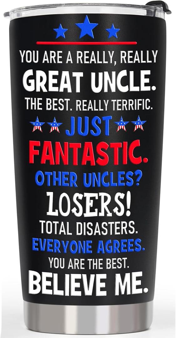 Gifts for Uncle Gifts from Niece Nephew - Great Best Uncle Ever Birthday Gift - 20 OZ Stainless Steel Insulated Travel Coffee Tumbler Cup