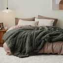 Bedsure GentleSoft Fluffy Olive Green Blankets Queen Size for Bed, Thick Sherpa Faux Fur Fleece Fuzzy Plush Winter Warm Soft Queen Blankets, Bedroom Olive Green Decor Cozy Gifts for Women Men, 90x90
