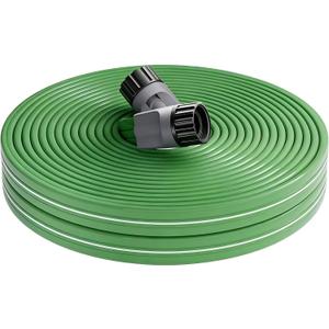 75 FT Water Saving Flat Soaker Hose with 20 Stakes for Garden Lawn - Durable Irrigation Tubing with Multi Directional Sprinkler Spray Up to 8 FT Range