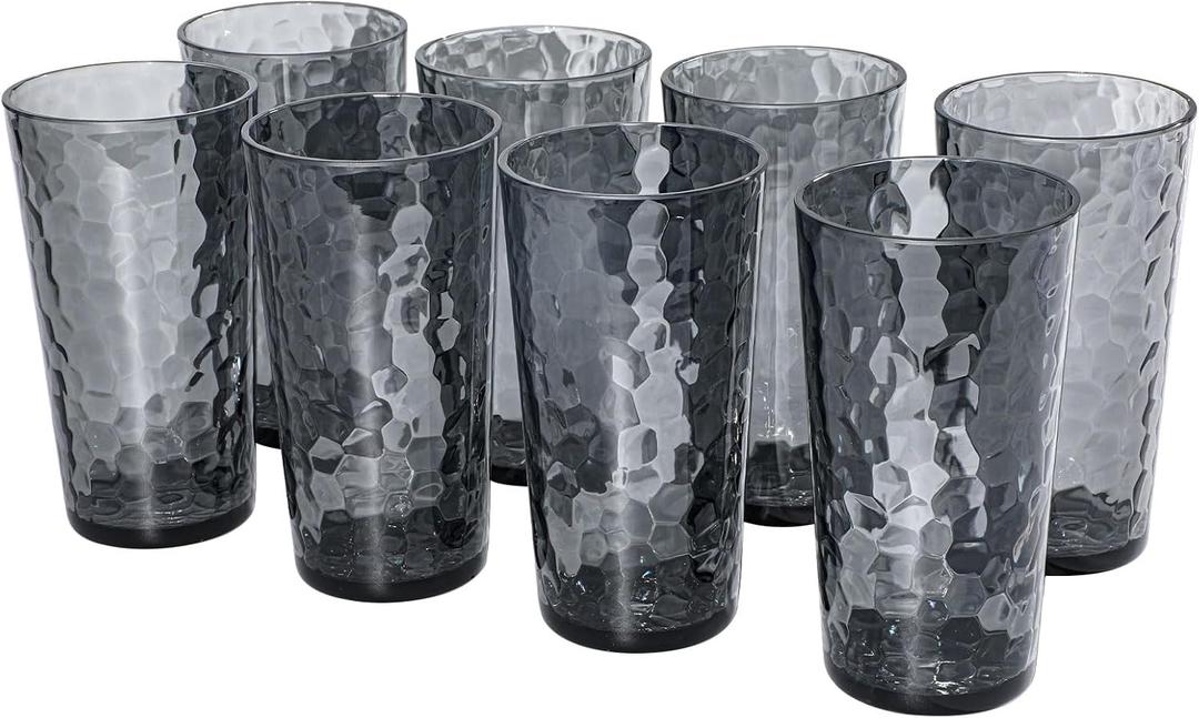 BPA-Free Plastic Tumblers 8 Pack (8x22oz) | Reusable Dishwasher Safe | Stackable Shatterproof Cups | Plastic Drinkware & Drinking Tumblers for Restaurant, Home, Party (Gray)