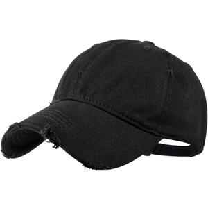 Baseball Cap for Men Women Distressed Golf Dad Hat Adjustable Washed Cotton Baseball Hat Unisex (One Size, Black)