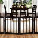 Freestanding Pet Gate for Dogs, Foldable Wooden Dog Gate for House, Indoor Dog Gate for Stair, Doorway, Gates for Dogs Indoor, 80 Inch Wide, 4 Panels 24",Brown