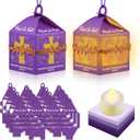 Simgoing 12 Sets Religious Easter Crafts Bulk Christian Cross Lanterns Crafts with LED Lights Glitter Cross Tissue Paper Lanterns for Easter Church VBS Sunday School Classroom Activities
